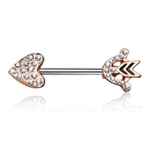 Rose Surgical Steel Heart and Arrow Nipple Piercing