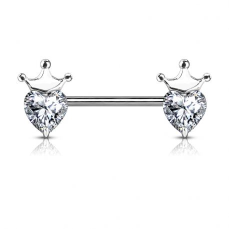Steel heart gem crown nipple piercing