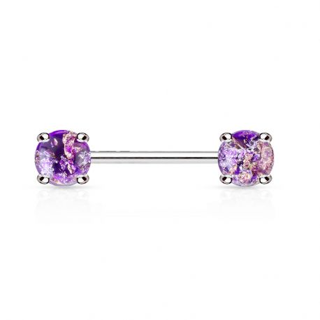 Nipple piercing with purple lava stones