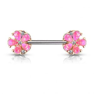 Opalescent pink flower nipple piercing